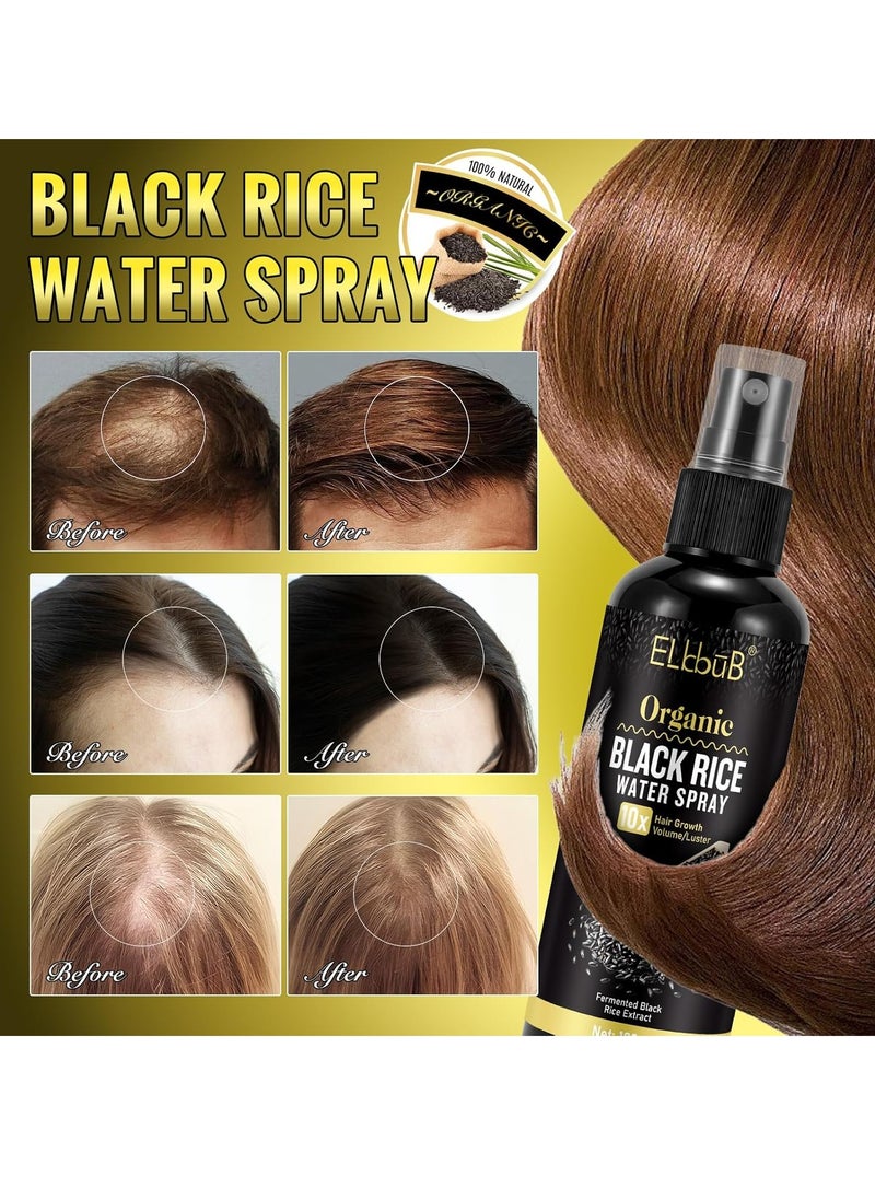Black Rice Water Hair Growth Serum Spray - Natural Vegan Hair Regrowth Treatment for Men & Women with Castor Oil and Ginger - Ideal for Damaged, Dry Hair - Enhances Thickness, Length, Luster