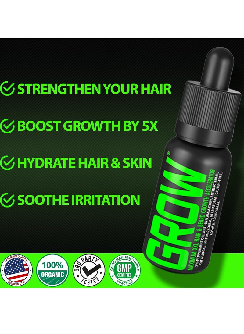 GROW Maximum XXL Hair & Beard Growth Oil For Men • Beard Growth Serum That Fills Patches & Fix Thinning GUARANTEED • Facial Hair & Scalp Treatment • Thickening Conditioner & Enhancer • Made in the USA
