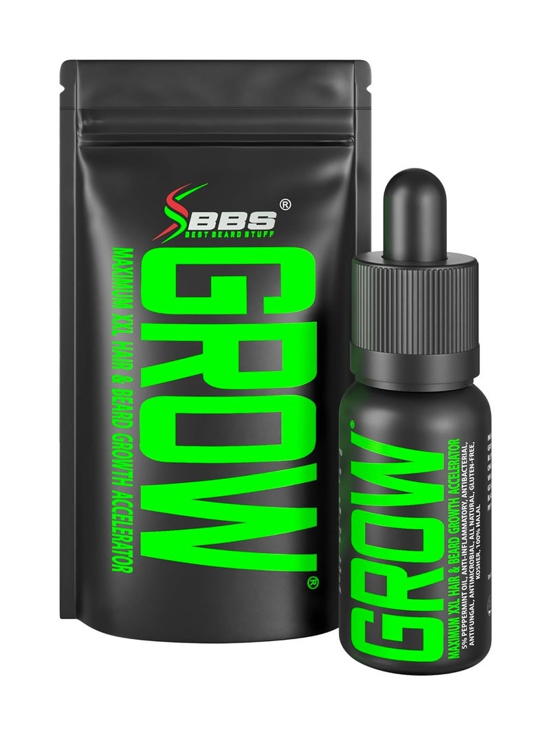 GROW Maximum XXL Hair & Beard Growth Oil For Men • Beard Growth Serum That Fills Patches & Fix Thinning GUARANTEED • Facial Hair & Scalp Treatment • Thickening Conditioner & Enhancer • Made in the USA
