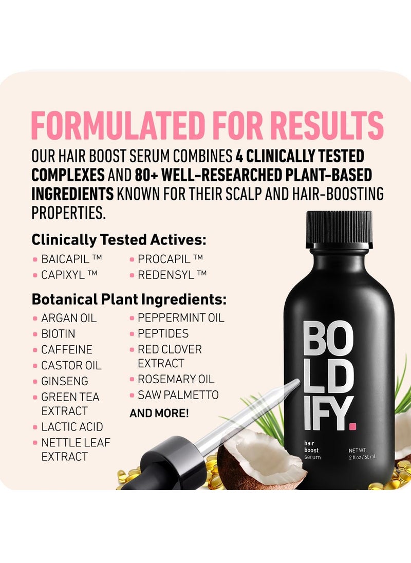 BOLDIFY Hair Growth Serum - 2 oz, 30 Natural Boosters + 4 Clinically Proven Peptides, Lightweight Non-Greasy Scalp Treatment for Thicker, Fuller Hair for Women & Men