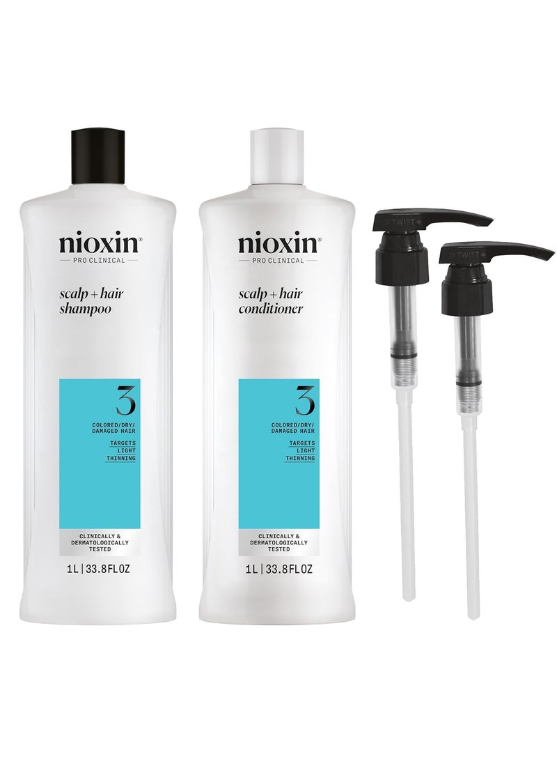 Nioxin Shampoo & Conditioner Prepack For Natural, Colored, & Damaged Hair with Light to Progressed Thinning Strengthen & Boost Hair Density with Niacinamide & Biotin Pumps Included