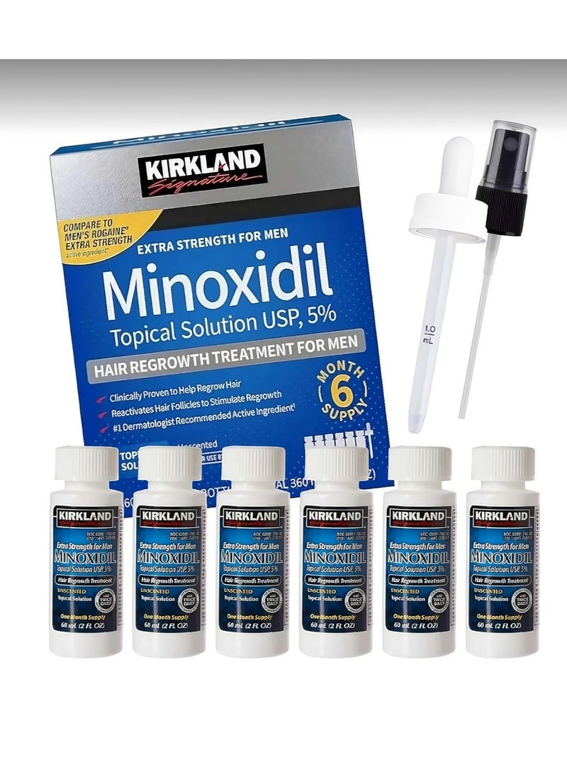 Kirkland Signature,6 Months-Minoxidil 5% Topical Solution Extra Strength Hair Regrowth Treatment for Men,Sprayer Included-Hair Loss Regrowth - Total 12 Oz (6 Count)