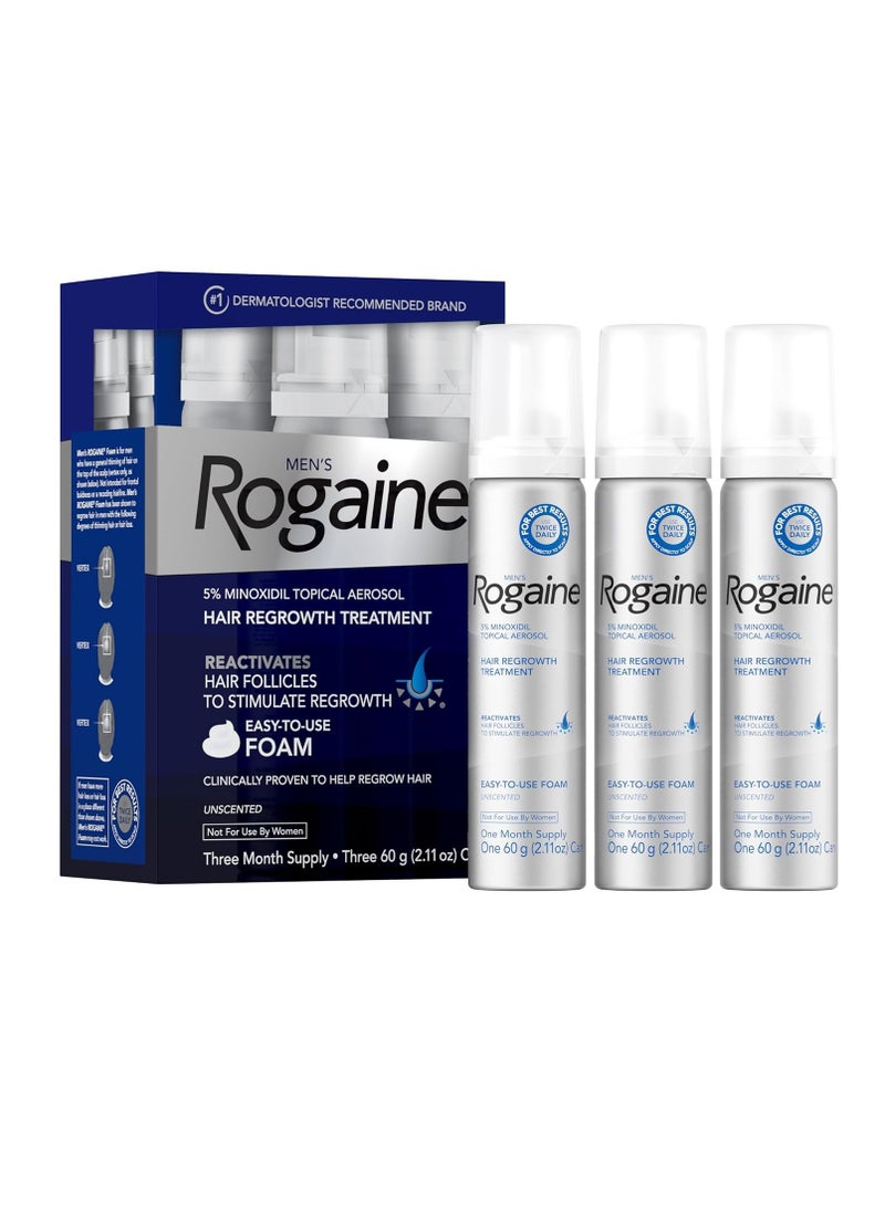 Men's Rogaine 5% Minoxidil Foam for Hair Loss and Hair Regrowth, Topical Treatment for Thinning Hair, 3-Month Supply 2.11 Ounce, 3 Countounce