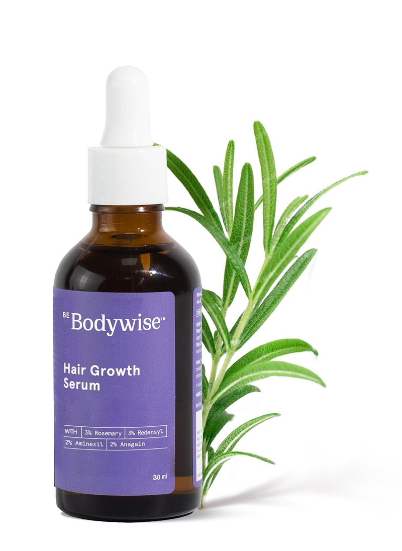 Be Bodywise 3% Rosemary Hair Serum | With 3% Redensyl, 2% Aminexil, & 2% Anagain | For Thicker & Stronger Hair | Prevents Hair Fall & Stimulates Hair Follicles | For All Hair Types | 30ml