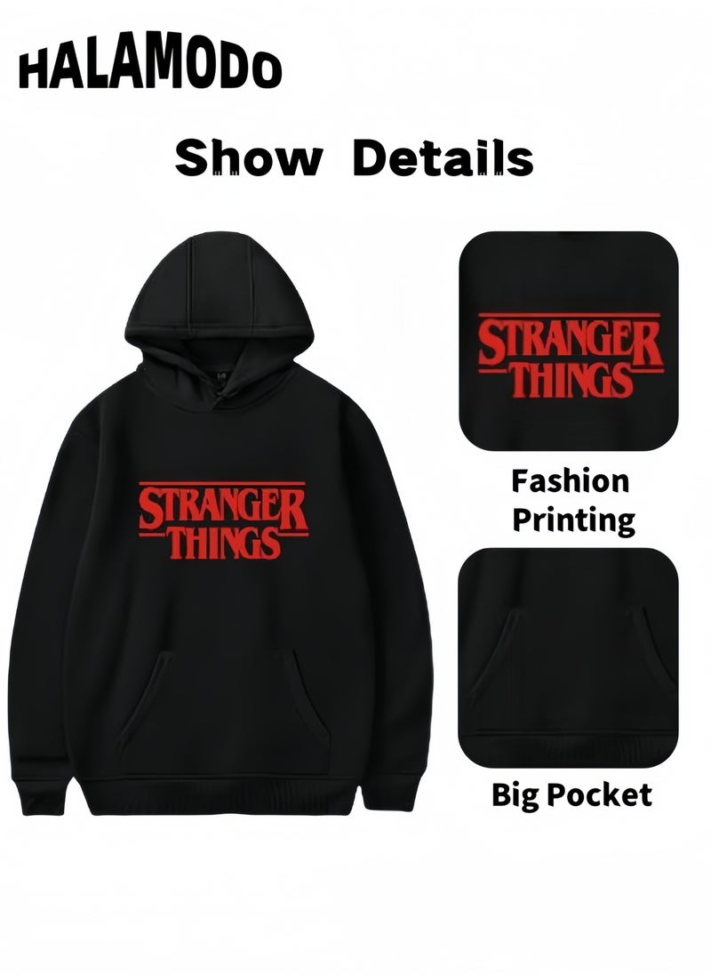 Unisex Hoodies Long-Sleeved Printed Tops Casual Sweatshirts Soft Sportswear Fashion Youth Pullovers with Drawstrings and Large Pockets for Daily Wear