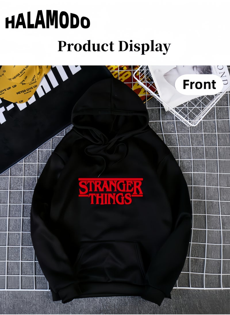 Unisex Hoodies Long-Sleeved Printed Tops Casual Sweatshirts Soft Sportswear Fashion Youth Pullovers with Drawstrings and Large Pockets for Daily Wear