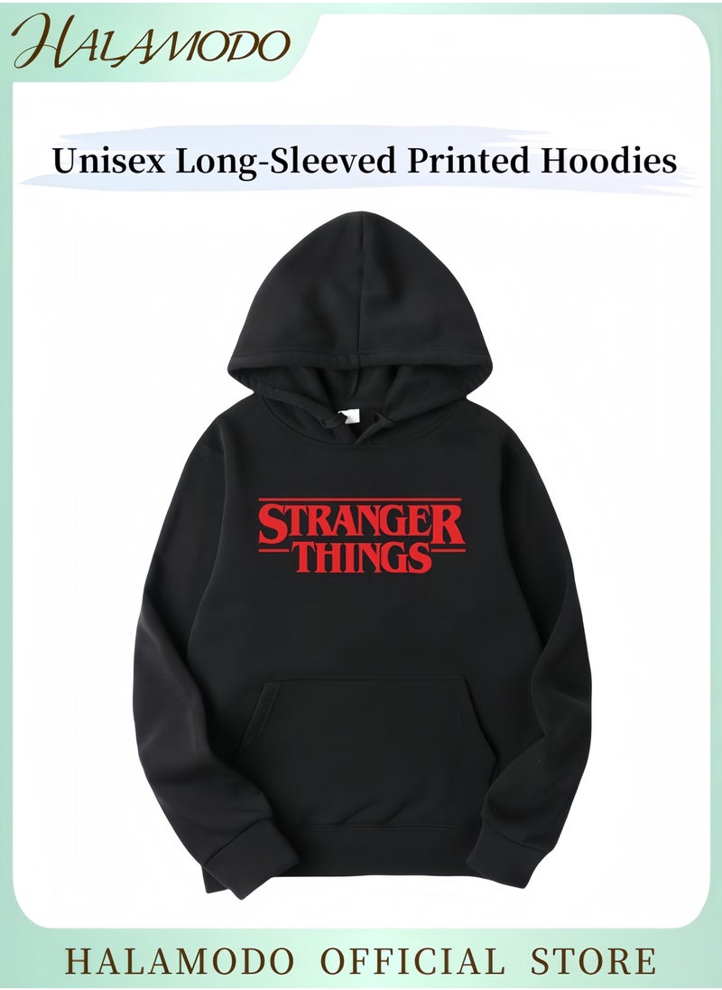 Unisex Hoodies Long-Sleeved Printed Tops Casual Sweatshirts Soft Sportswear Fashion Youth Pullovers with Drawstrings and Large Pockets for Daily Wear
