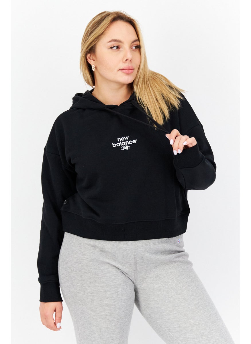 Women Relaxed Fit Training Crop Hoodie, Black