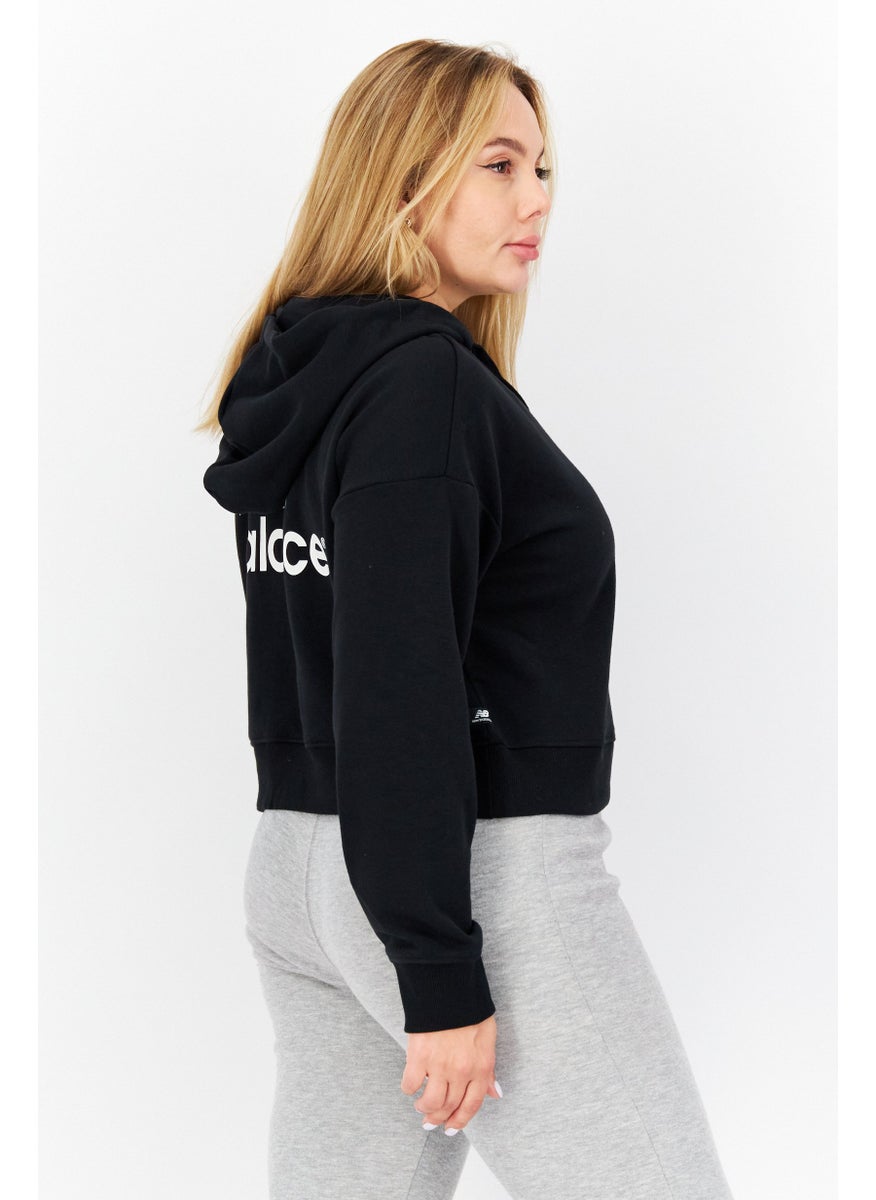 Women Relaxed Fit Training Crop Hoodie, Black