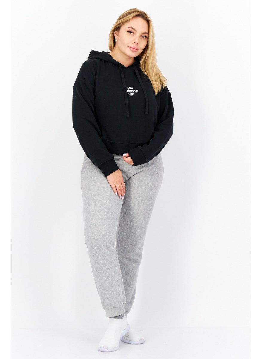 Women Relaxed Fit Training Crop Hoodie, Black
