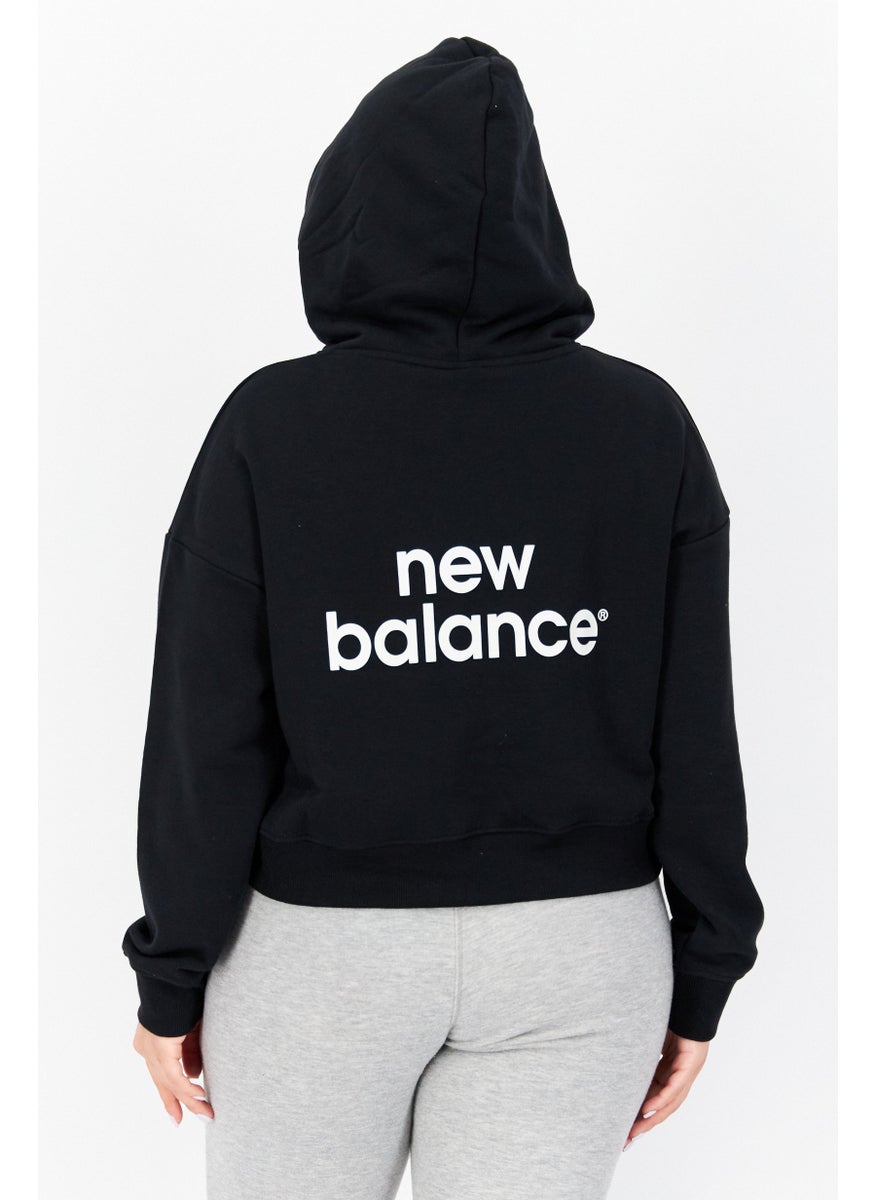 Women Relaxed Fit Training Crop Hoodie, Black