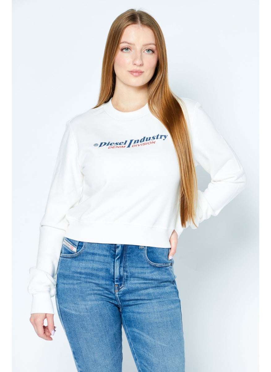 Women Crew Neck Brand Logo Long Sleeve Sweatshirts, Crew