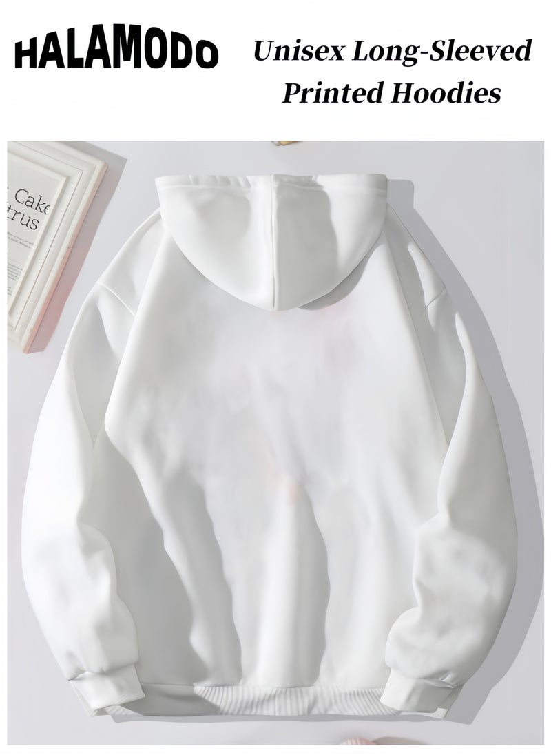 Unisex Hoodies Long-Sleeved Printed Tops Casual Sweatshirts Fashion Youth Pullovers Soft Sportswear with Drawstrings & Large Pockets for Daily Wear
