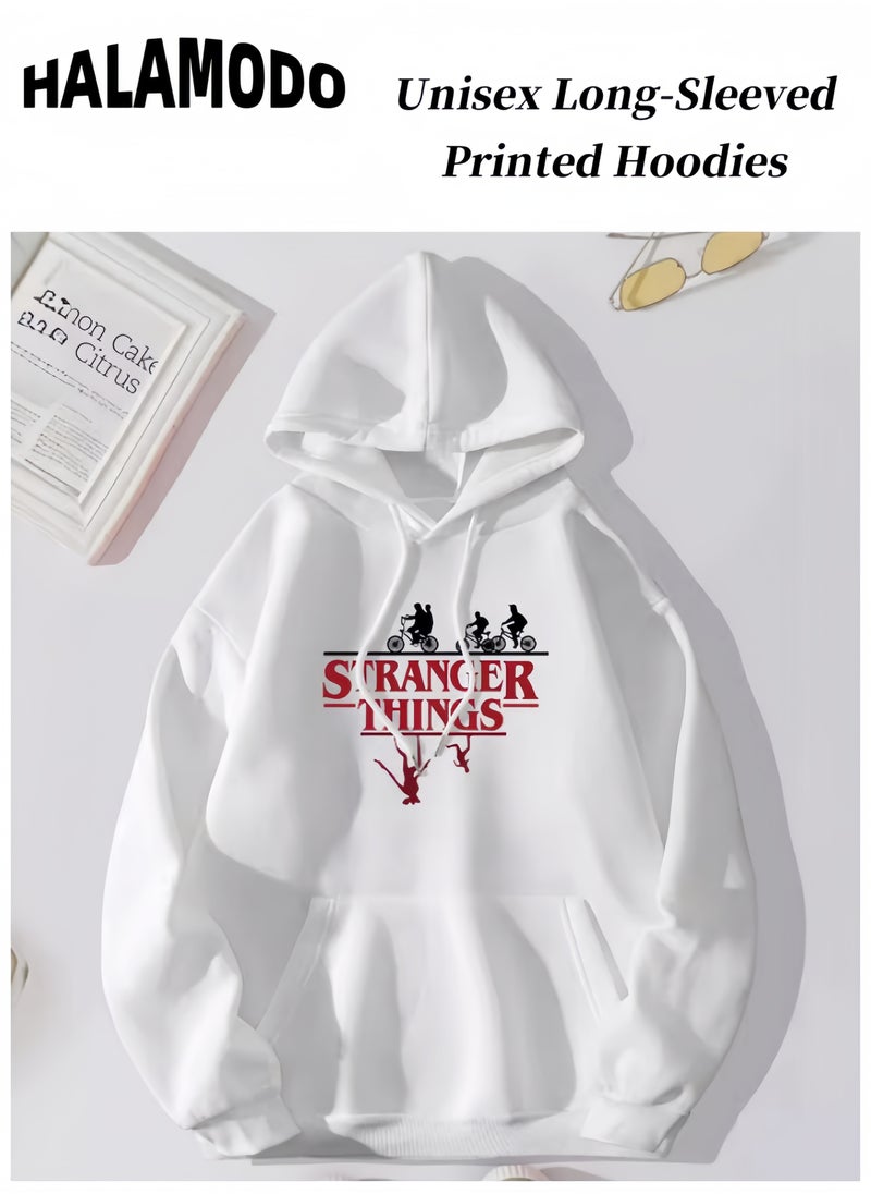 Unisex Hoodies Long-Sleeved Printed Tops Casual Sweatshirts Fashion Youth Pullovers Soft Sportswear with Drawstrings & Large Pockets for Daily Wear
