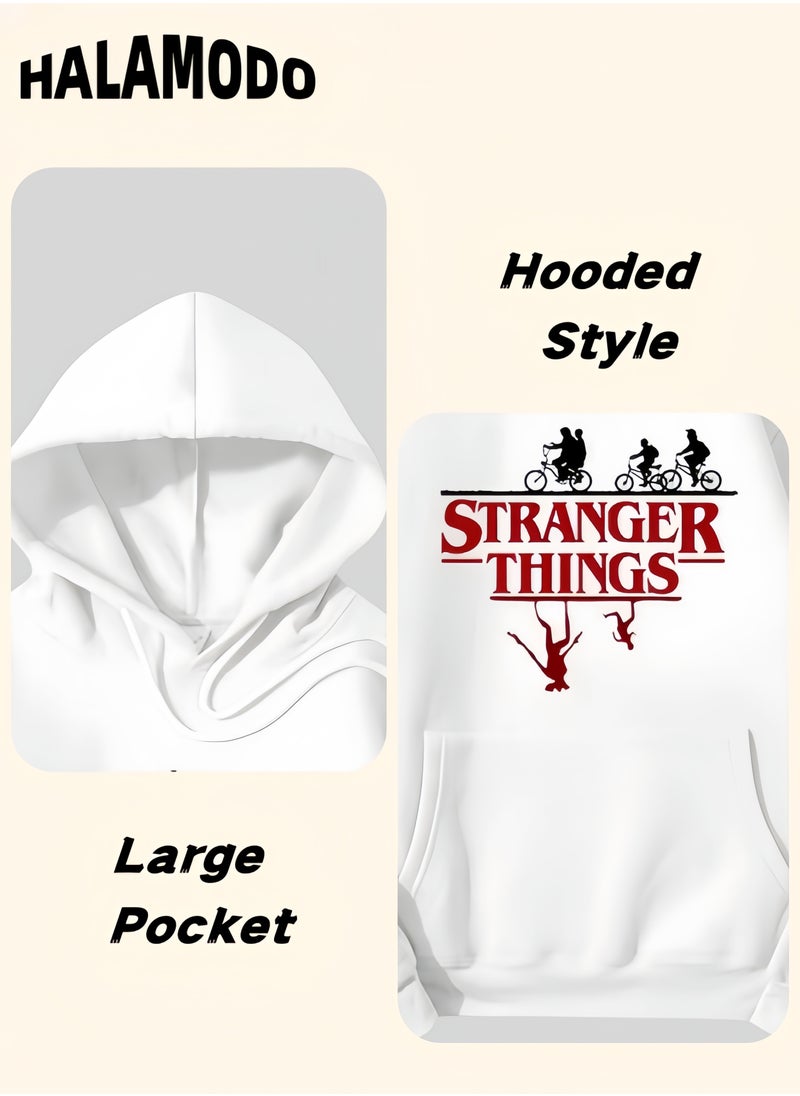 Unisex Hoodies Long-Sleeved Printed Tops Casual Sweatshirts Fashion Youth Pullovers Soft Sportswear with Drawstrings & Large Pockets for Daily Wear