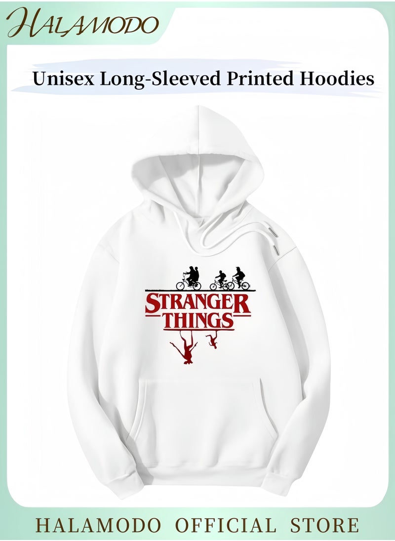 Unisex Hoodies Long-Sleeved Printed Tops Casual Sweatshirts Fashion Youth Pullovers Soft Sportswear with Drawstrings & Large Pockets for Daily Wear