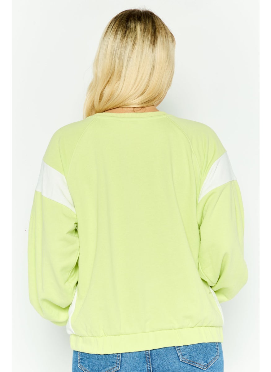 Women Crew Neck Long Sleeves Plain Sweatshirt, Lime