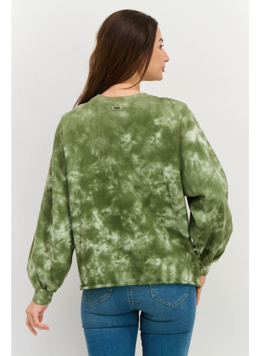 Women Crew Neck Long Sleeves Tie Dye Sweatshirt, Multicolor