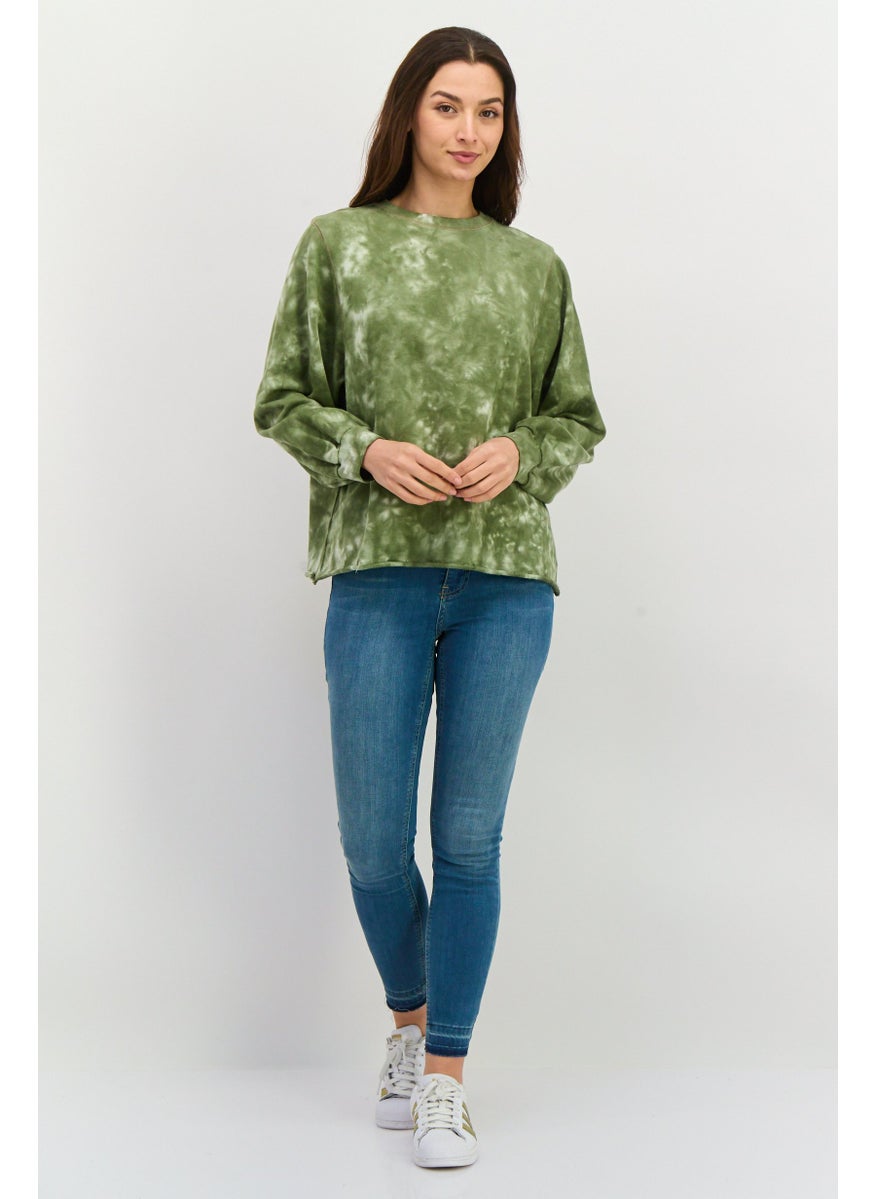 Women Crew Neck Long Sleeves Tie Dye Sweatshirt, Multicolor