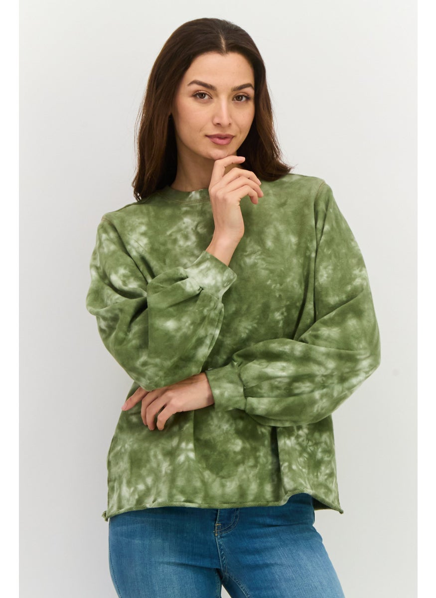 Women Crew Neck Long Sleeves Tie Dye Sweatshirt, Multicolor