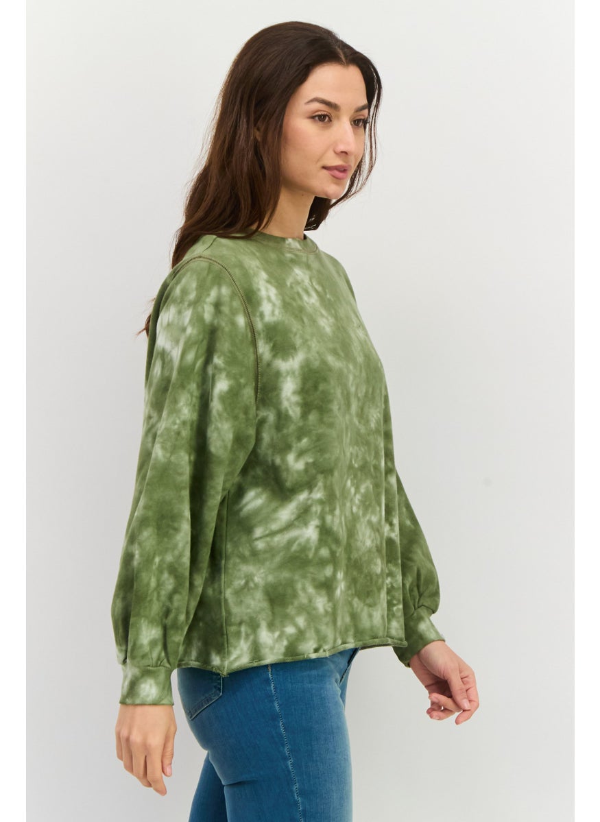Women Crew Neck Long Sleeves Tie Dye Sweatshirt, Multicolor