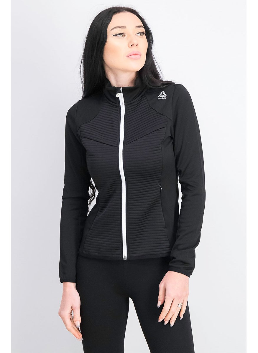 Women Regular Fit Full Zip Training Sweater, Black