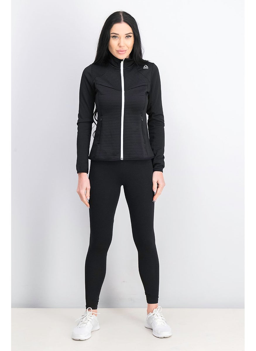 Women Regular Fit Full Zip Training Sweater, Black