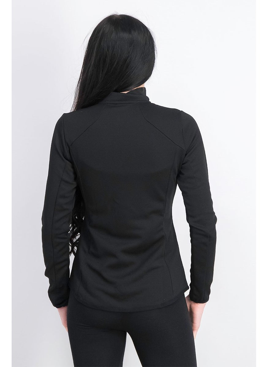 Women Regular Fit Full Zip Training Sweater, Black