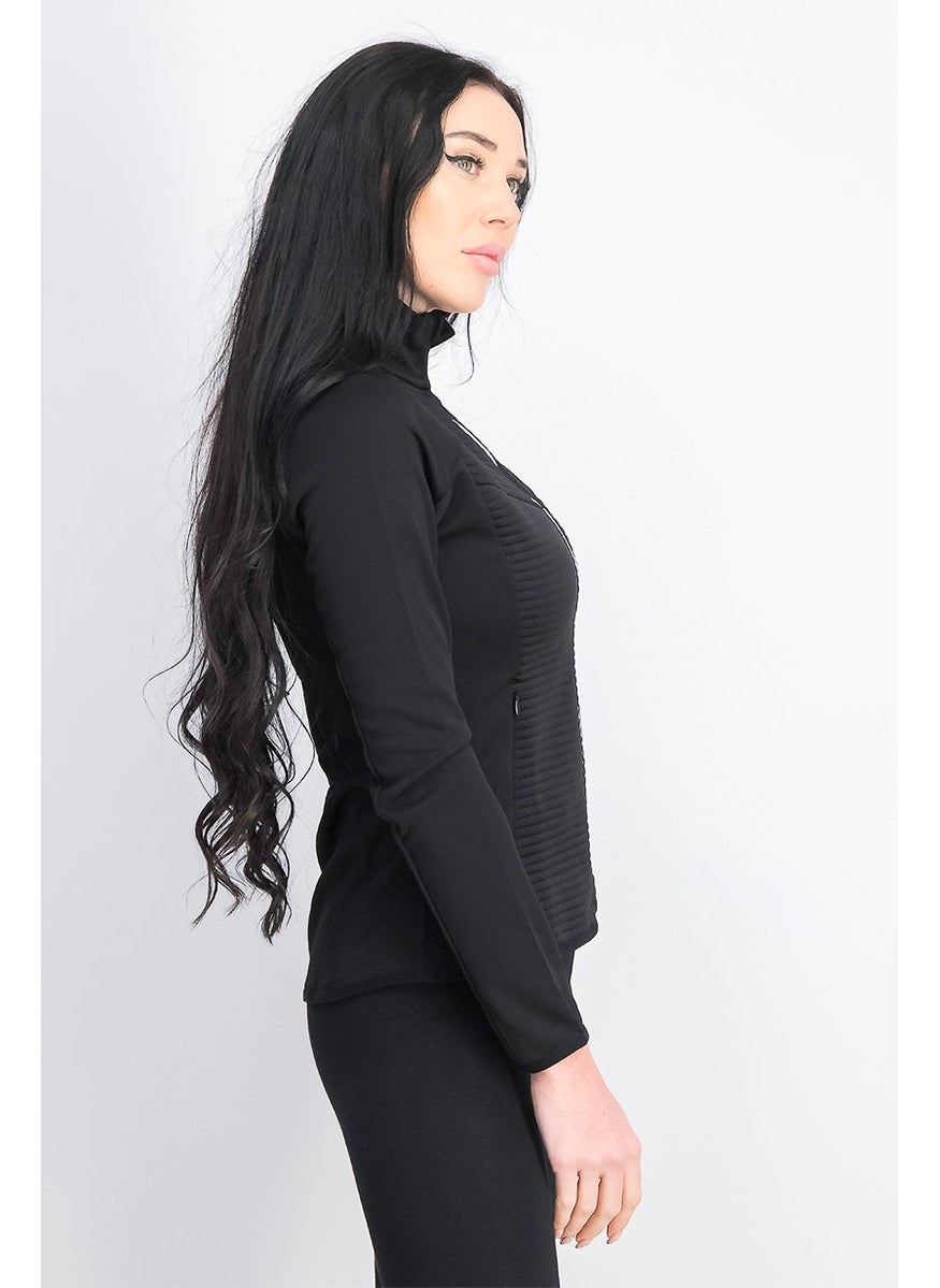 Women Regular Fit Full Zip Training Sweater, Black