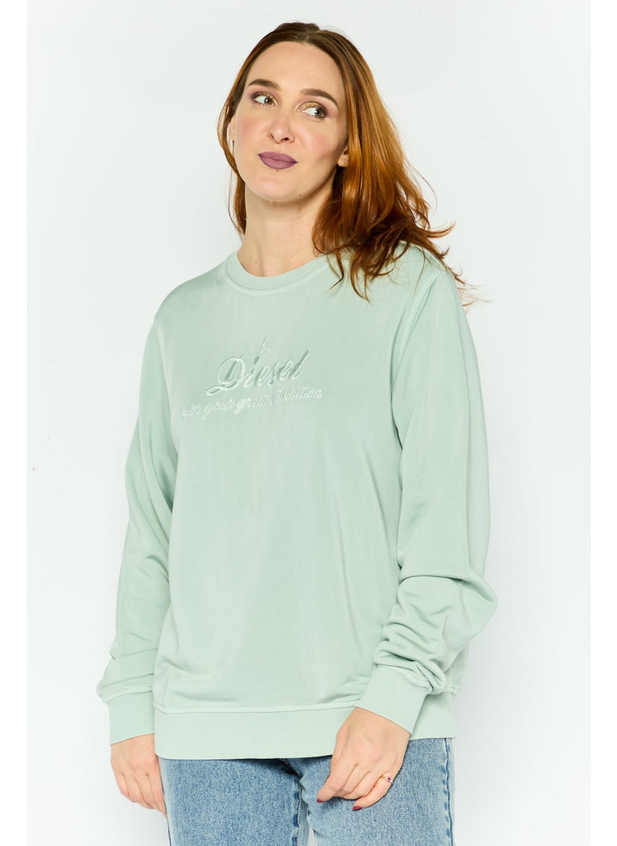 Women Crew Neck Long Sleeves Embroidered Sweatshirts, Green