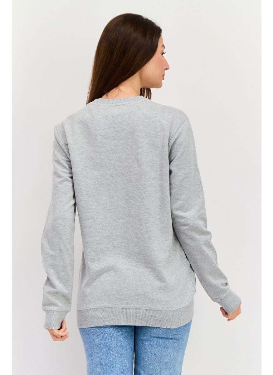 Women Crew Neck Graphic Printed Sweatshirt, Grey