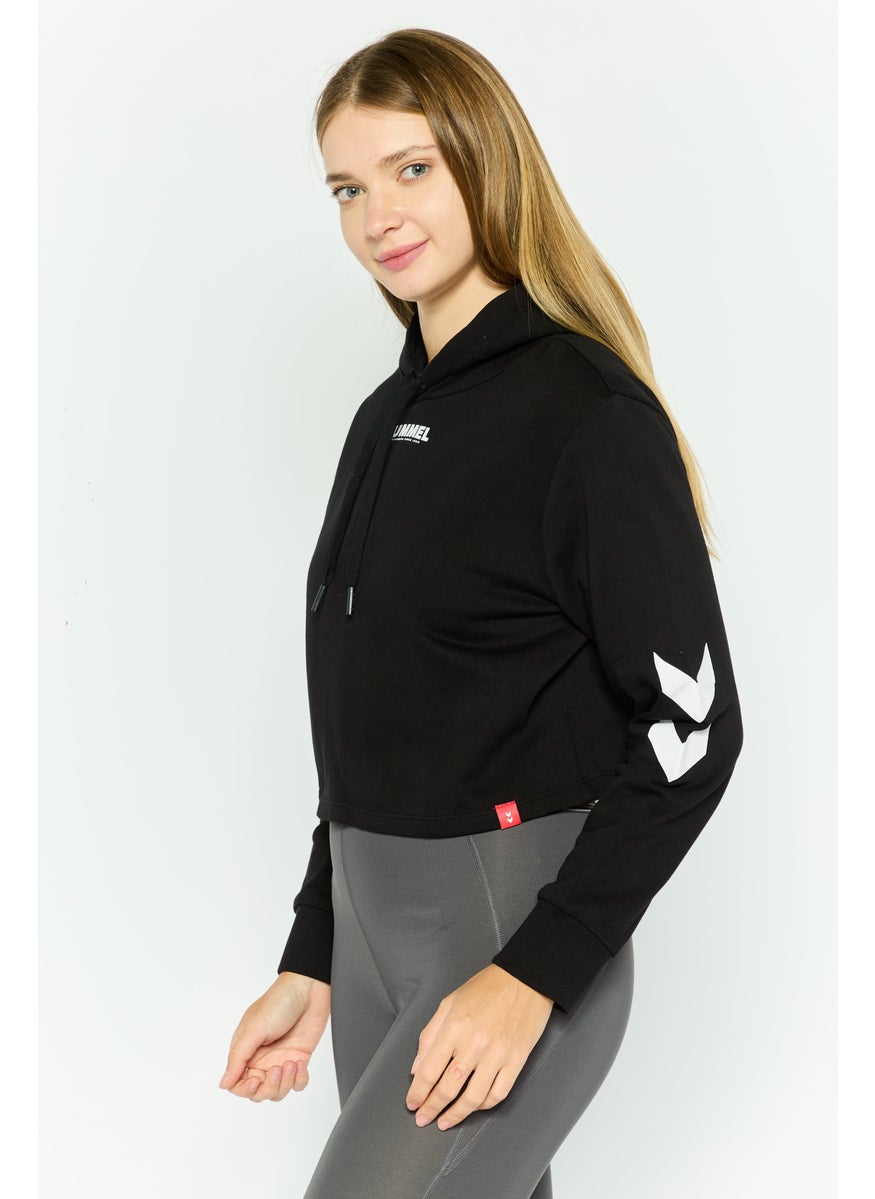 Women Sportswear Fit Long Sleeve Training Cropped Hoodies, Black