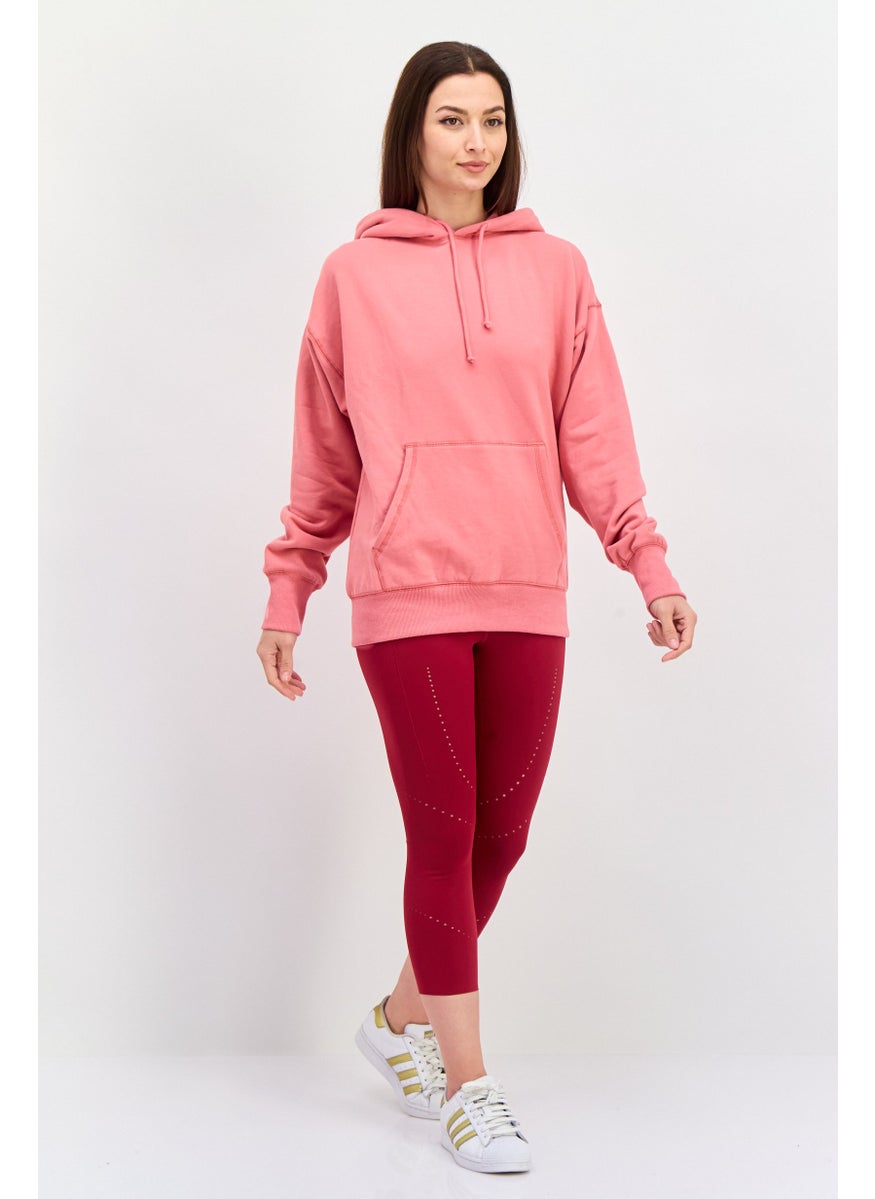 Women Solid Long Sleeve Hoodie, Rose