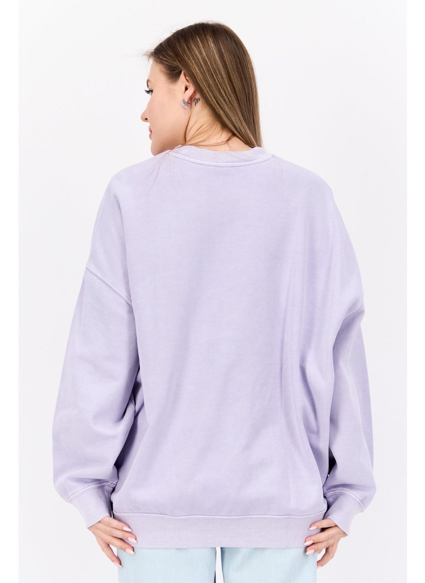 Women Crew Neck Long Sleeves Graphic Print Sweatshirt, Lavender