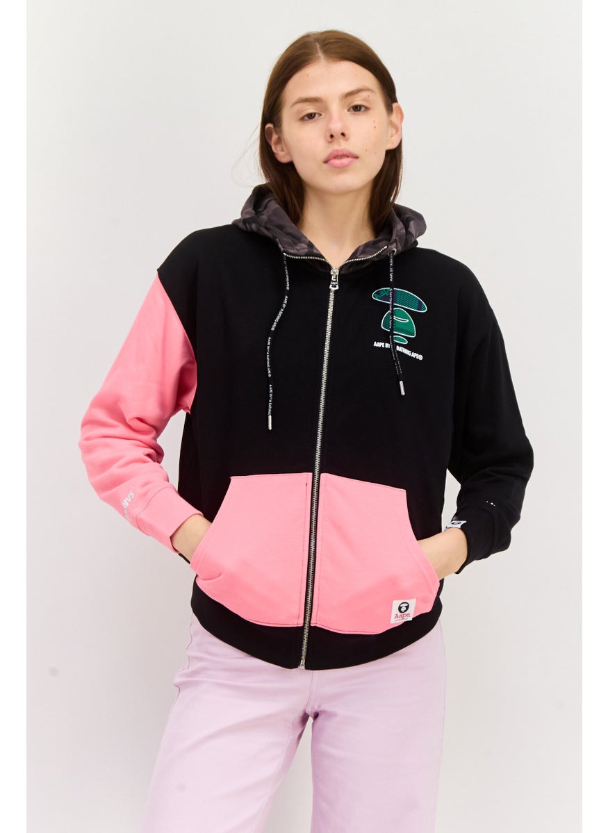 Women Hooded Long Sleeves Brand Logo Sweatshirt, Black
