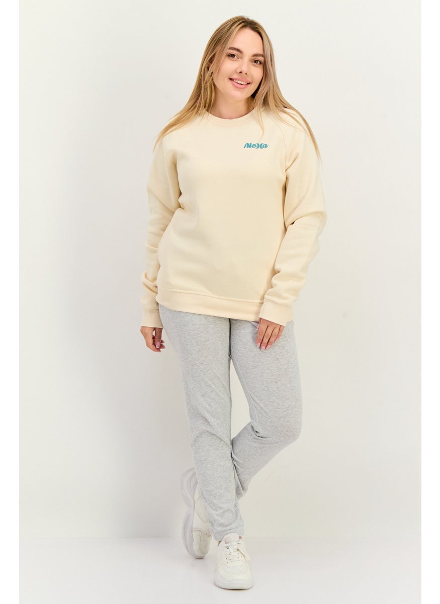 Women Sportswear Fit Long Sleeve Outdoor Sweatshirt, Beige