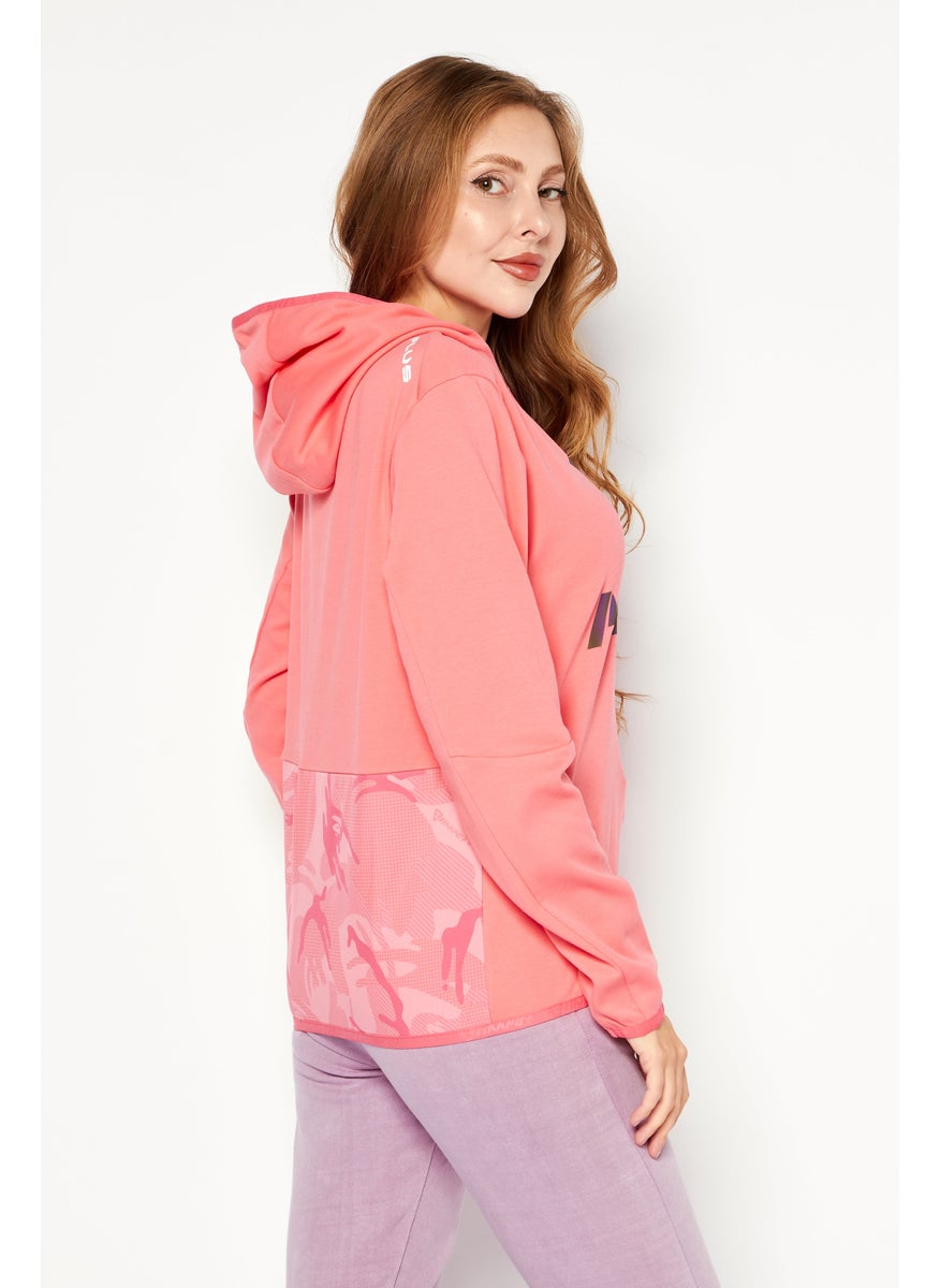 Women Hooded Long Sleeves Brand Logo Sweatshirt, Pink
