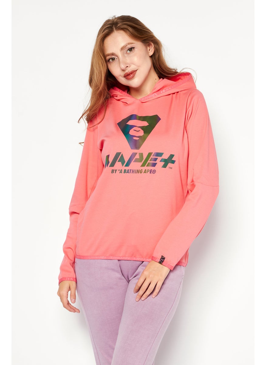 Women Hooded Long Sleeves Brand Logo Sweatshirt, Pink