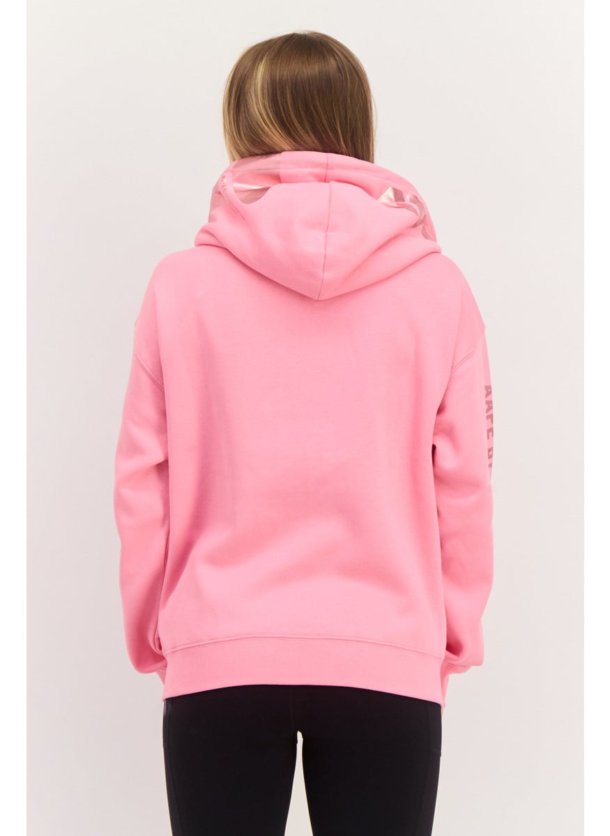 Women Graphic Print Long Sleeve Hooded Sweatshirt, Pink