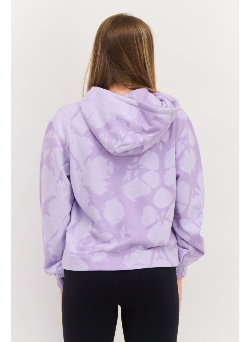 Women Allover Print Long Sleeves Hooded Sweatshirt, Lavender