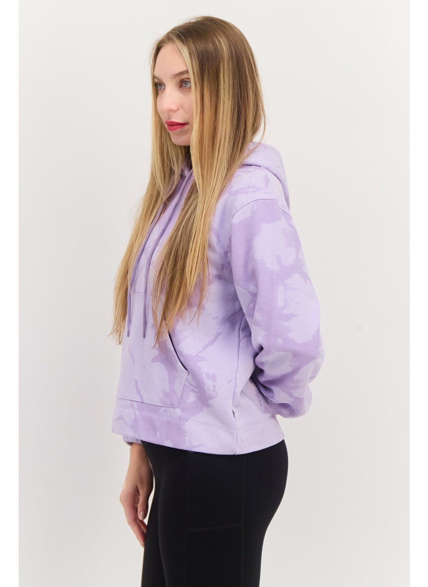 Women Allover Print Long Sleeves Hooded Sweatshirt, Lavender