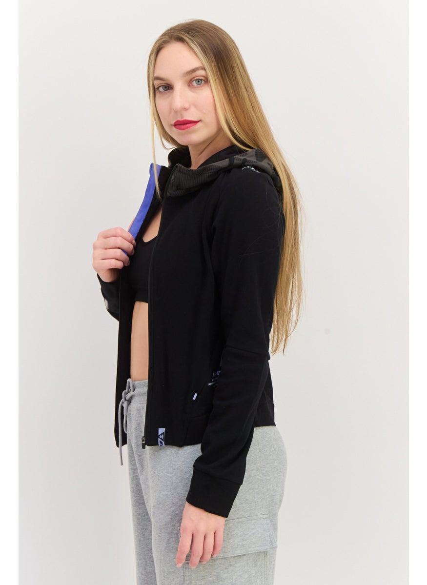 Women Graphic Long Sleeve Hooded Sweatshirts, Black Combo