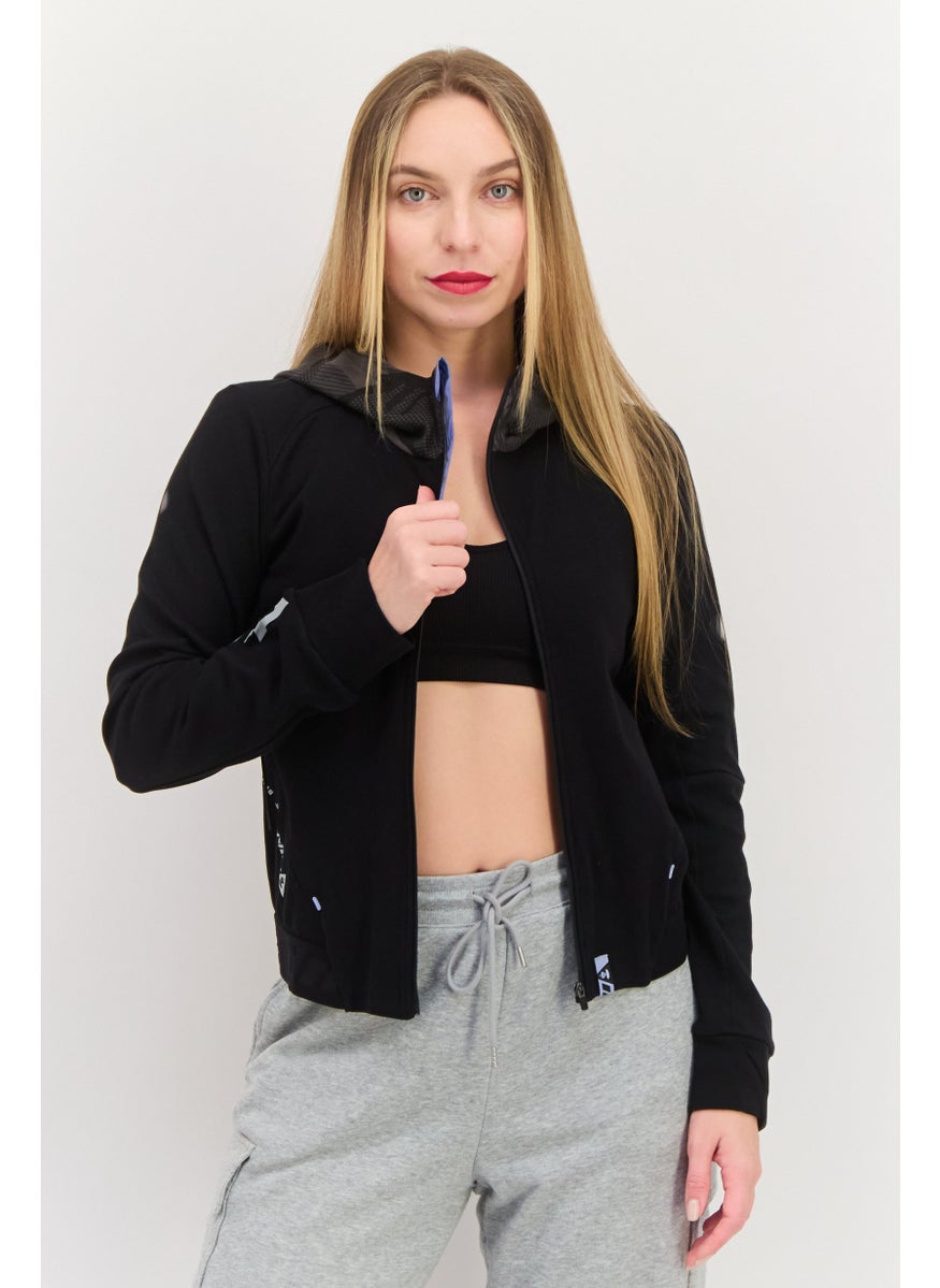 Women Graphic Long Sleeve Hooded Sweatshirts, Black Combo