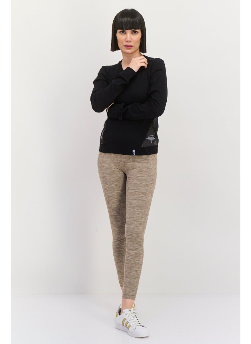 Women Crew Neck Two Tone Sweatshirts, Black