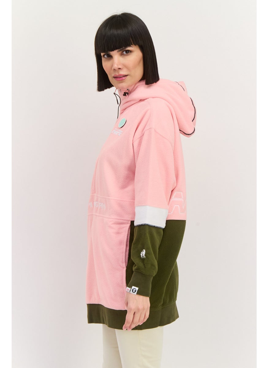 Women Embroidered Logo Hooded Sweatshirts, Pink