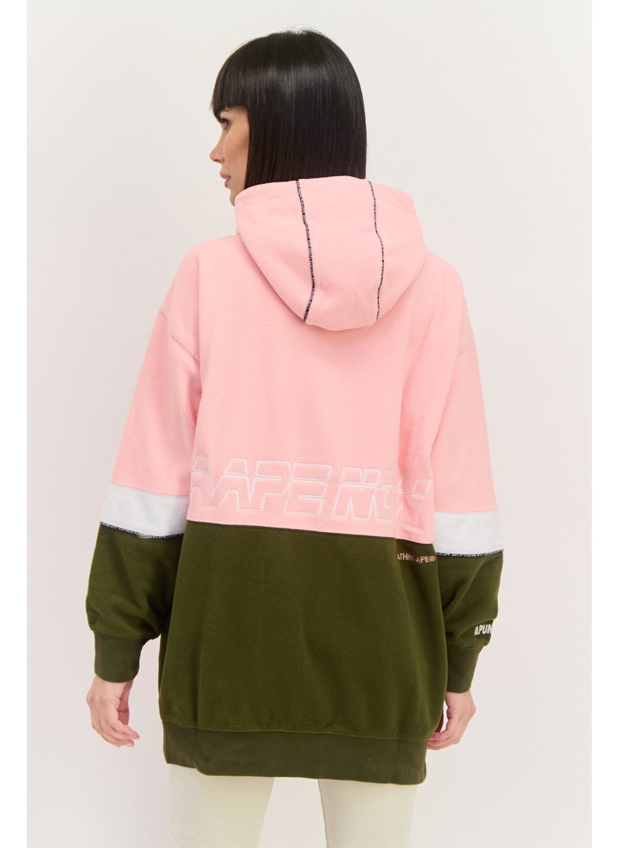 Women Embroidered Logo Hooded Sweatshirts, Pink
