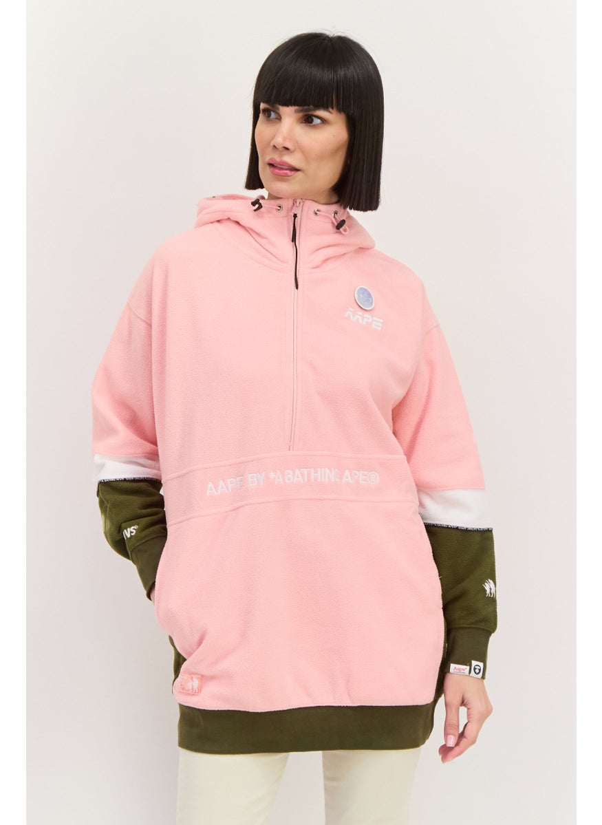 Women Embroidered Logo Hooded Sweatshirts, Pink