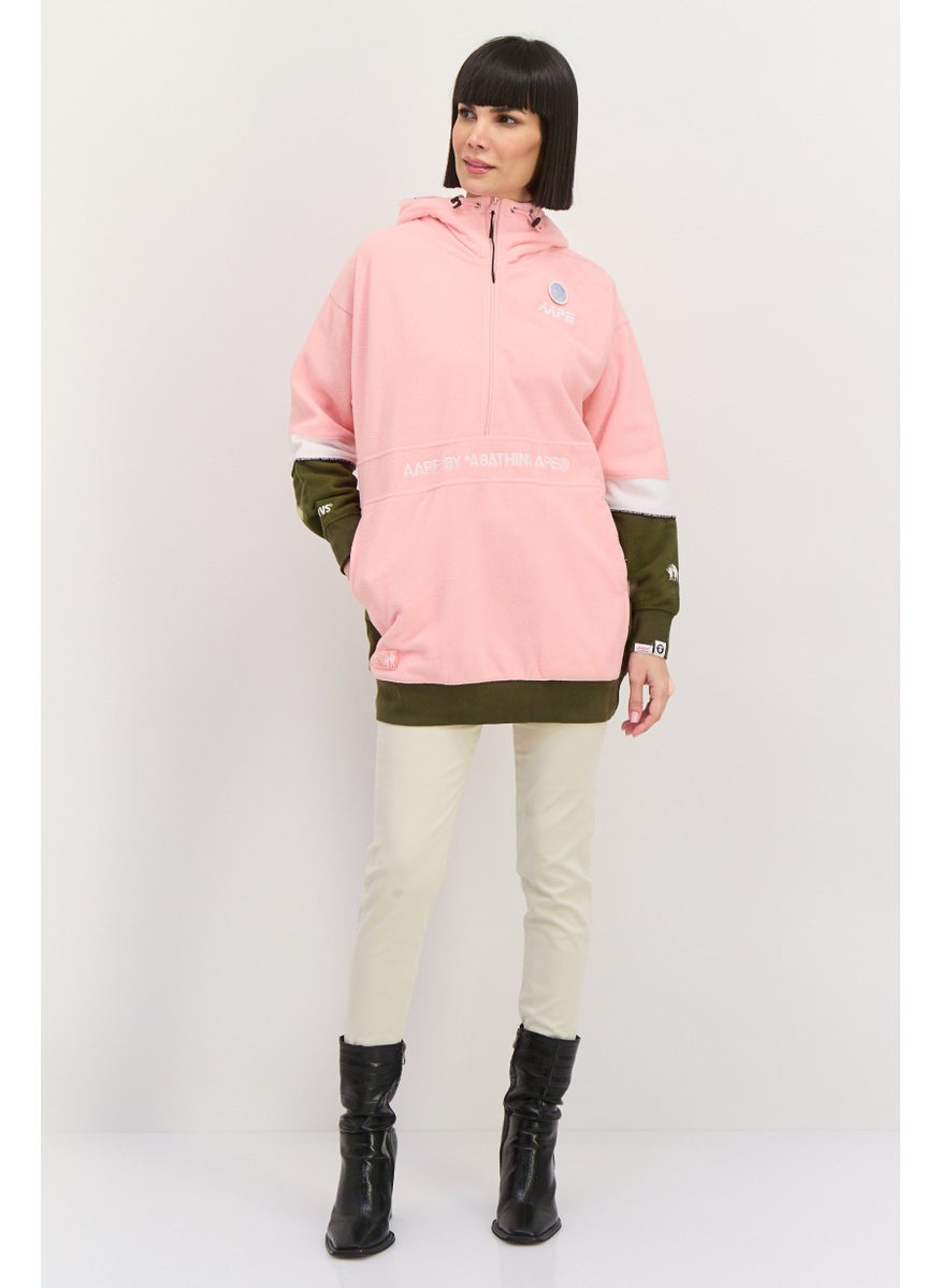 Women Embroidered Logo Hooded Sweatshirts, Pink