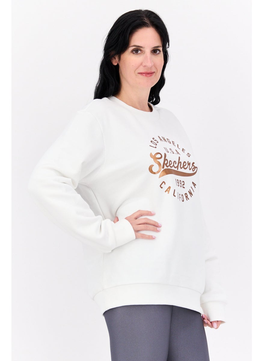 Women Sportwear Fit Graphic Long Sleeve Outdoor Sweatshirt, White Combo