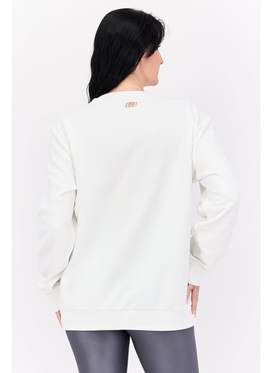 Women Sportwear Fit Graphic Long Sleeve Outdoor Sweatshirt, White Combo